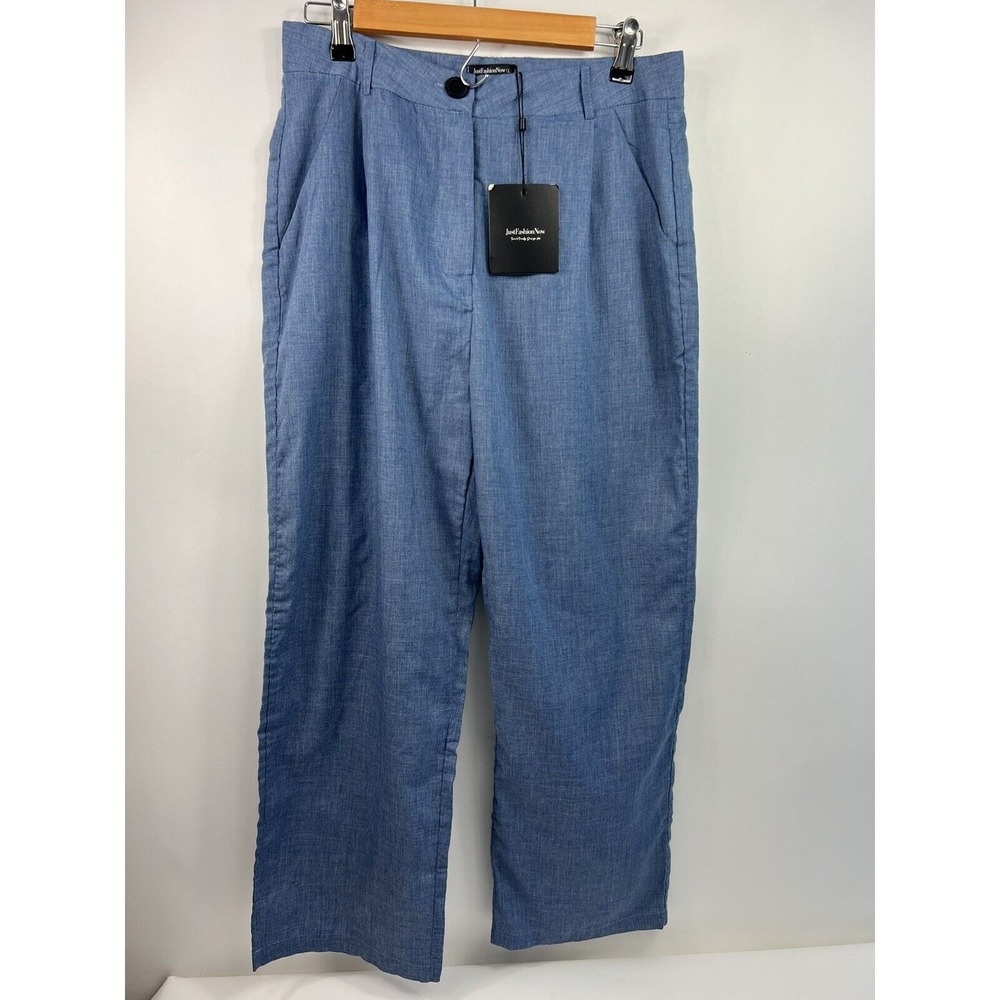 NWT Just Fashion Now Pant Women's Sz L Blue Pleated Pockets Straight Lightweight